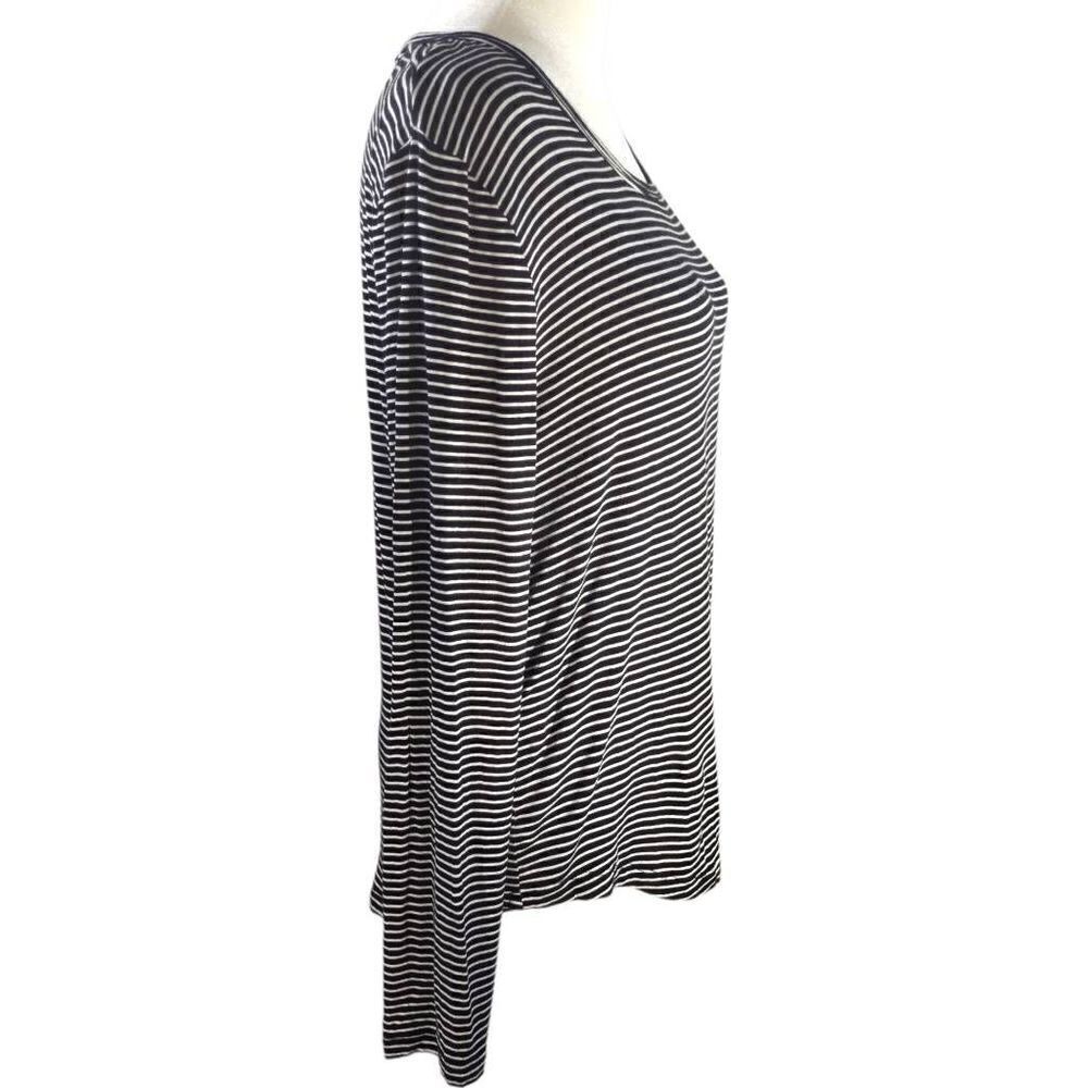 Double Zero Black White Striped Long Sleeve Top Sz L Womens Blouse Stretchy Tee - Picture 3 of 6